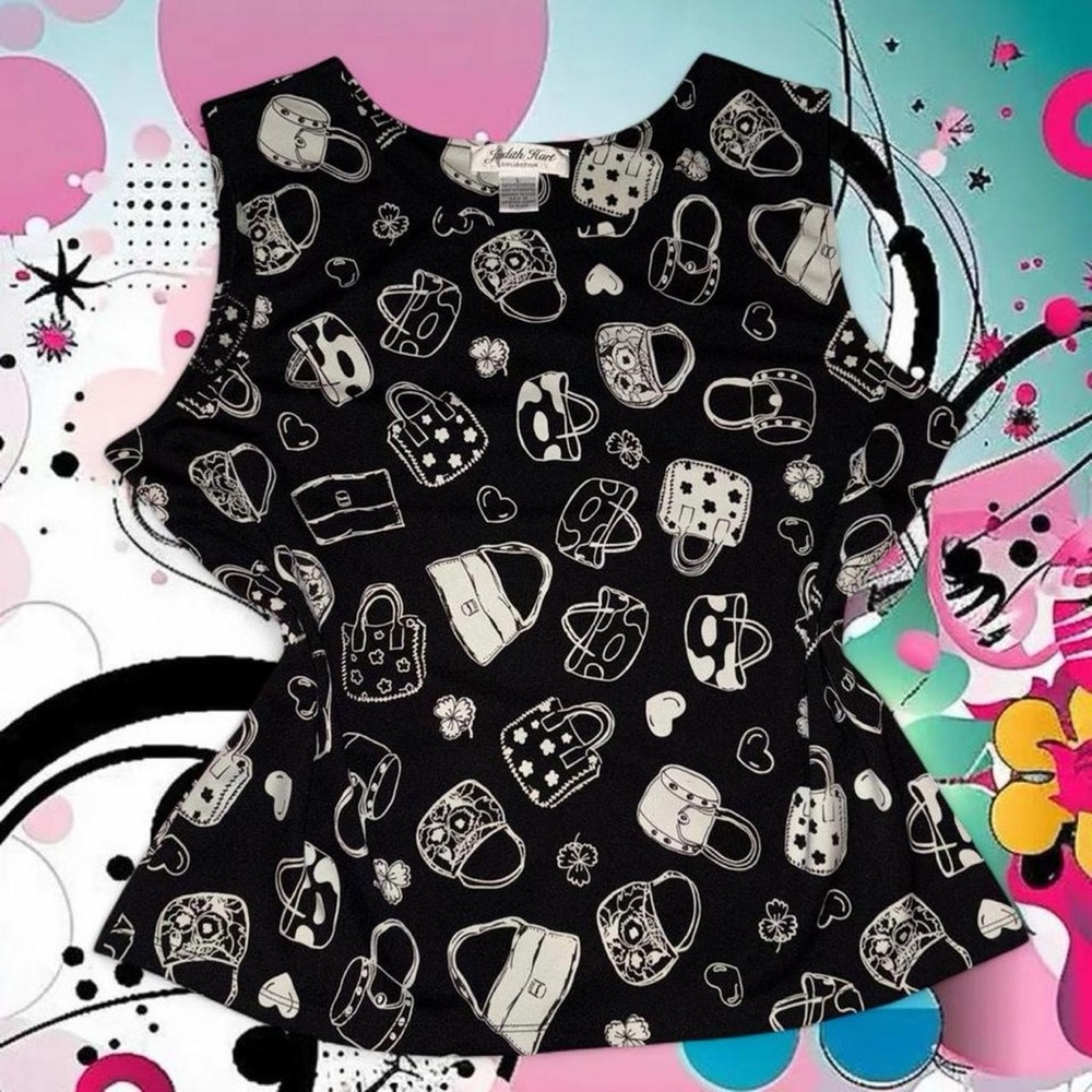 vtg y2k purse print top - judith hart, sz lg, can fit md. dopamine dressing